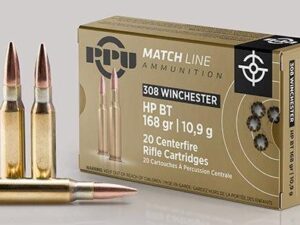 PPU Match Rifle Ammunition .308 Win Match 168 gr HPBT 2610 fps 20/ct